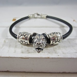 One-of-a-Kind Smiling Pit Bull and Paw Print Bead Bracelet