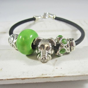 One-of-a-Kind Peaceful Pit Bull Green and Silver Bead Bracelet