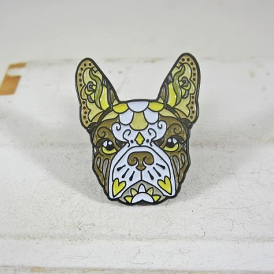 French Bulldog Gold Enamel Lapel Pin