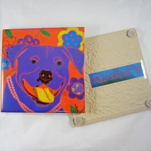 Happy Clam Pit Bull Angela Bond Ceramic Coaster
