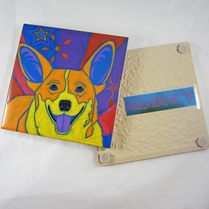 Joyful Corgi Angela Bond Ceramic Coaster
