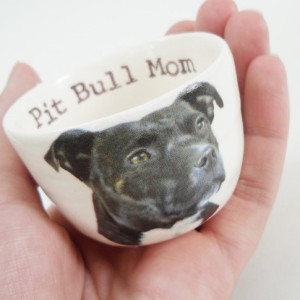 Handmade Pit Bull Mom with Dog Ceramic Mini Dish
