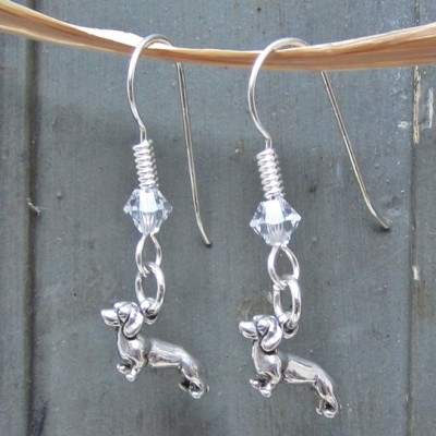 Dachshund Sterling Silver Mini Dangle Earrings