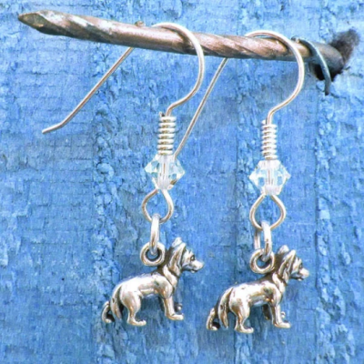 German Shepherd Sterling Silver Mini Dangle Earrings