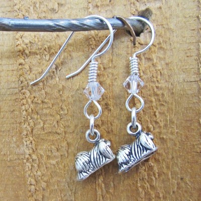 Pekingese Sterling Silver Mini Dangle Earrings