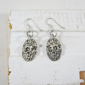 Pit Bull Antique Silver Etched Dangle Earrings