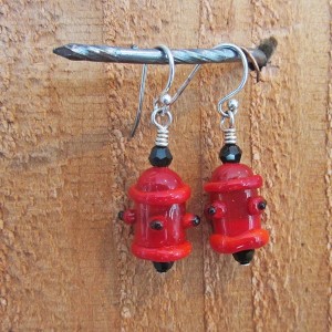 Red Fire Hydrant Glass Earrings