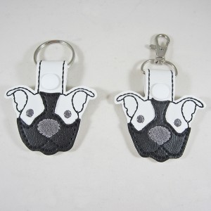 Black with White Ears Pit Bull Vinyl Snap Keychain