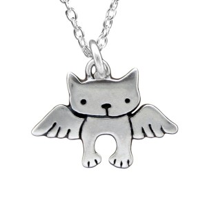 Angel Cat Large Sterling Silver Necklace