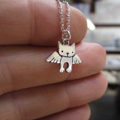 Angel Cat Mini Sterling Silver Necklace