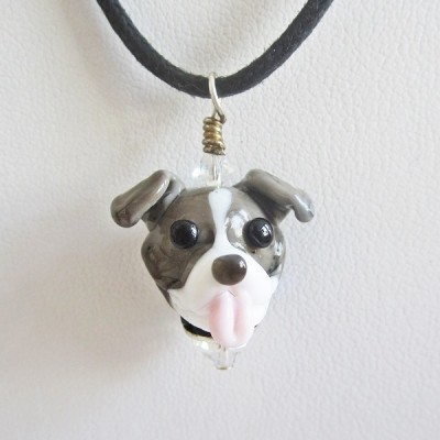 Blue Nose Pit Bull Glass Pendant Necklace