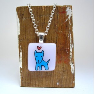 Blue Pit Bull Glass Necklace