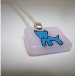 Blue Pit Bull Glass Necklace