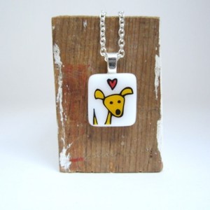 Happy Dog Glass Necklace