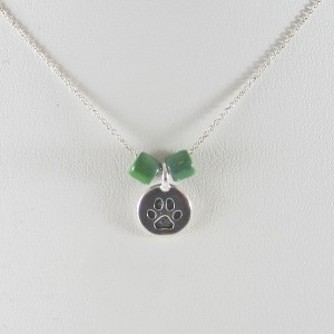 One-of-a-Kind Small Paw Print Circle Pendant with Green Beads Necklace