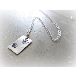 Paw Print Double Hand Stamped Sterling Silver Necklace