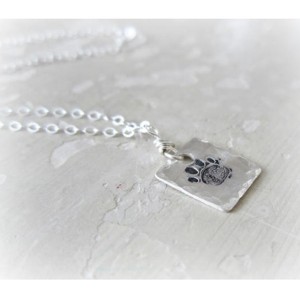 Paw Print Hand Stamped Sterling Silver Necklace