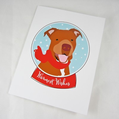 Pit Bull Red Nose Warmest Wishes Christmas Card