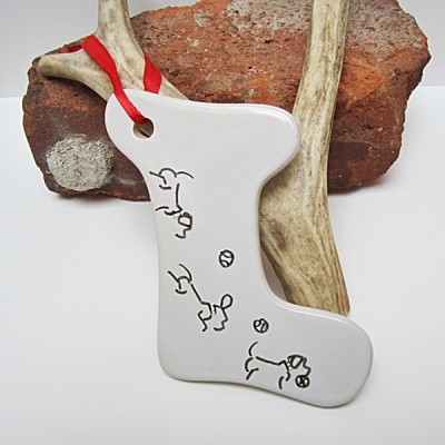 Fetch Dog Stocking Ceramic Christmas Ornament