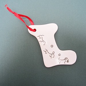 Fetch Dog Stocking Ceramic Christmas Ornament