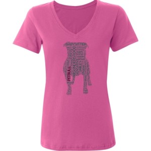 Pit Bull Text Azalea Ladies  V-Neck T-Shirt - Size Small