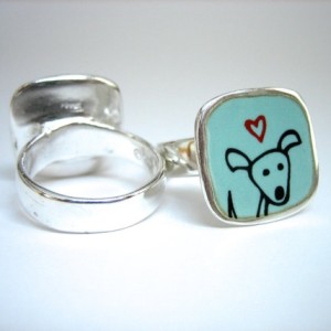 Happy Dog Enamel and Sterling Silver Ring - Size 6, 8, 9