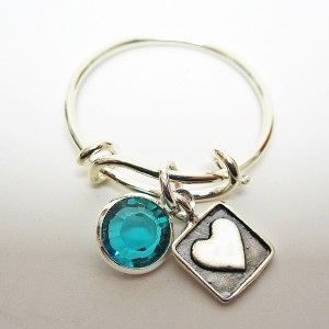 Squared Heart Dangle Adjustable Stacking Ring