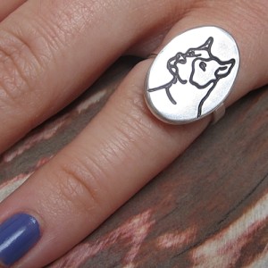Etched Pit Bull Sterling Silver Ring - Size 5