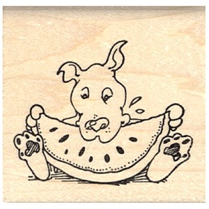 Pit Bull Eating Watermelon Rubber Stamp