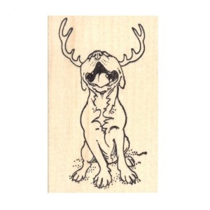 Pit Bull Smiling Reindeer Rubber Stamp