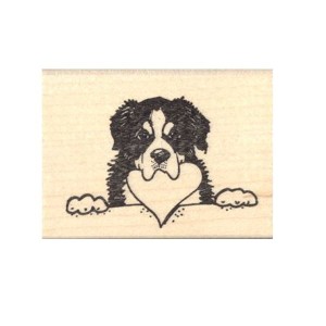 Bernese Mountain Dog with Heart in Mouth Rubber Stamp