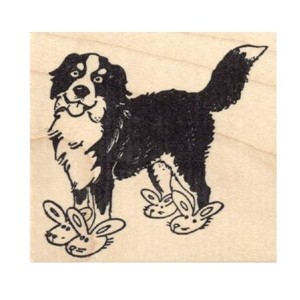 Bernese Mountain Dog in Bunny Slippers Rubber Stamp